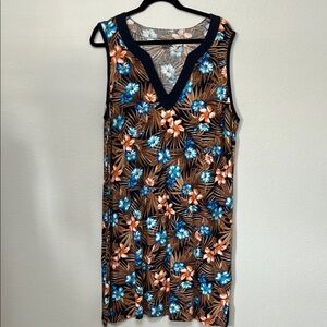 Lands' End Navy Floral V-Neck Dress